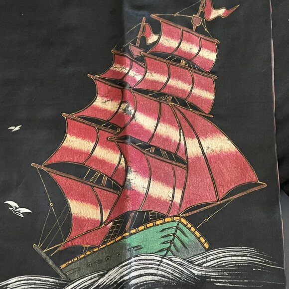 Japanese Nagoya Obi Sash in Pure Silk with a Painted Picture of an Old Ship - Picture 2 of 8